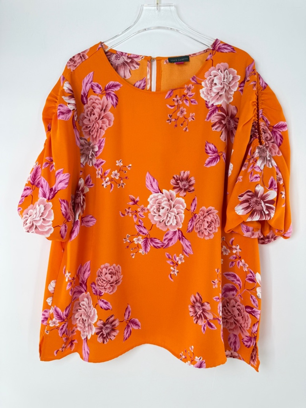 Vince Camuto Brielle Open Shoulder Balloon Sleeve Blouse Orange/Pink Size XL - Picture 10 of 14